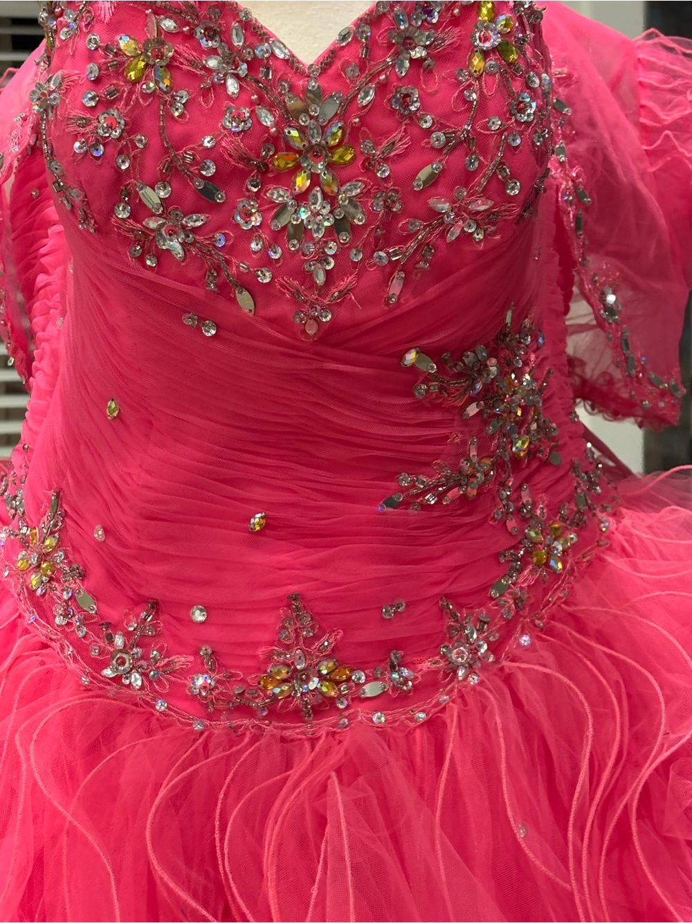 Girls' Hot Pink & Fuchsia Ruffled  quinceañera Dress size 8 with a lot of detail